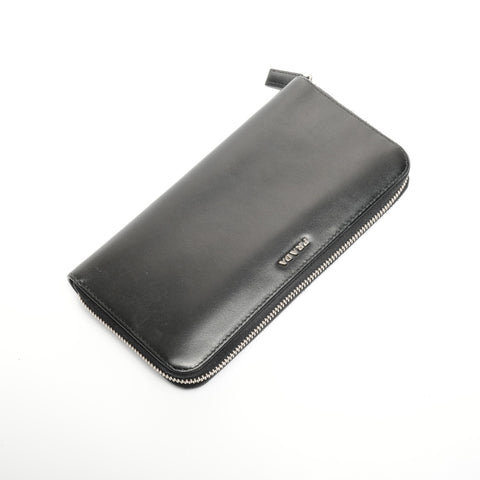 PRADA Leather round zip Purse black WS24517