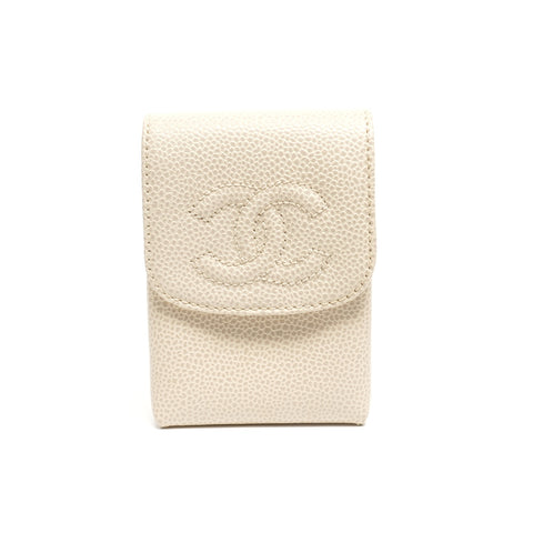 CHANEL No. 6 2000-2002 Caviar Skin Cigarette Case COCO Mark Other accessories Ivory WS24518
