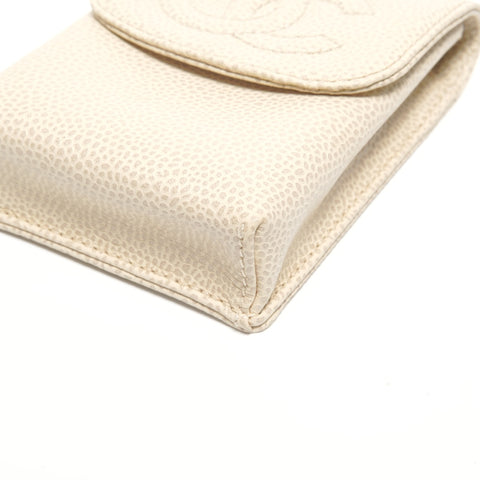 CHANEL No. 6 2000-2002 Caviar Skin Cigarette Case COCO Mark Other accessories Ivory WS24518