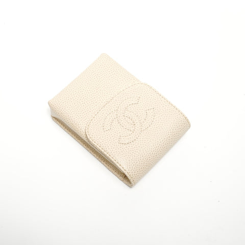 CHANEL No. 6 2000-2002 Caviar Skin Cigarette Case COCO Mark Other accessories Ivory WS24518