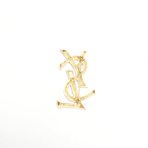 YVES SAINT LAURENT Rhinestone logo Brooch gold WS24535
