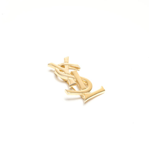 YVES SAINT LAURENT Rhinestone logo Brooch gold WS24535