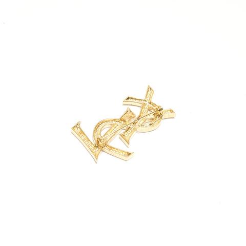 YVES SAINT LAURENT Rhinestone logo Brooch gold WS24535