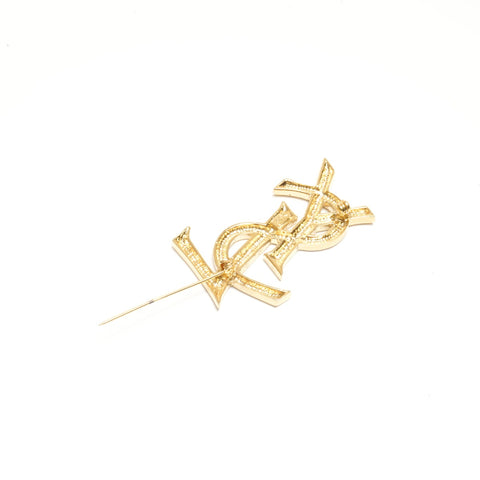 YVES SAINT LAURENT Rhinestone logo Brooch gold WS24535
