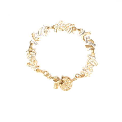 YVES SAINT LAURENT YSL logo in rhinestones bracelet gold WS24537