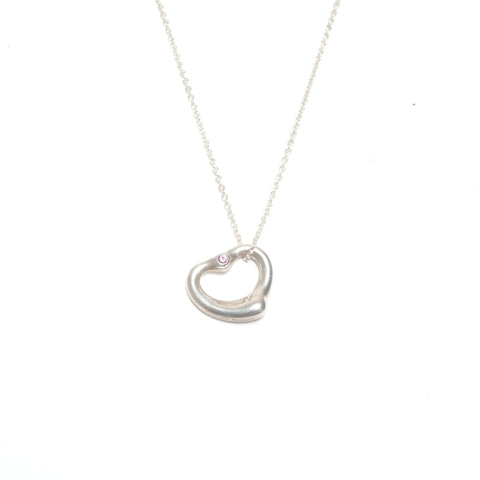 TIFFANY&Co. Pink Sapphire Open Heart 925 Necklace Silver WS24575