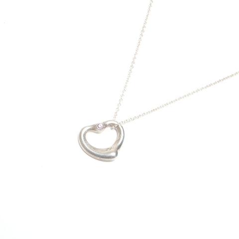 TIFFANY&Co. Pink Sapphire Open Heart 925 Necklace Silver WS24575