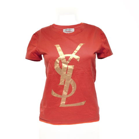 YVES SAINT LAURENT Logo Cotton XS Short sleeve T-shirt Red WS24604