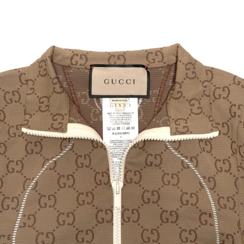 GUCCI GG Pattern Half-Zip Cropped Jersey, Size S Long sleeve shirt Brown WS24606