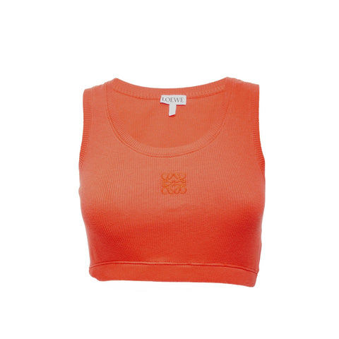 LOEWE Small Anagram Rib Knit Sleeveless Cotton Shirt Tank top Orange WS24607