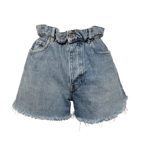 Miu Miu 27 Denim Shorts with Logo Print Pants Navy WS24610