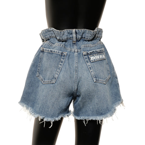 Miu Miu 27 Denim Shorts with Logo Print Pants Navy WS24610