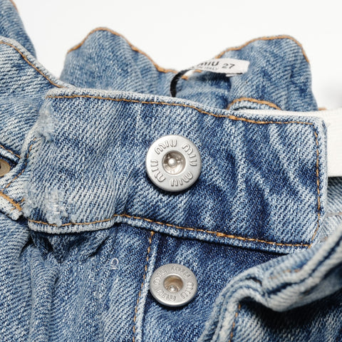 Miu Miu 27 Denim Shorts with Logo Print Pants Navy WS24610