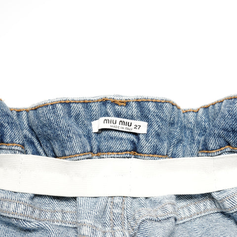 Miu Miu 27 Denim Shorts with Logo Print Pants Navy WS24610