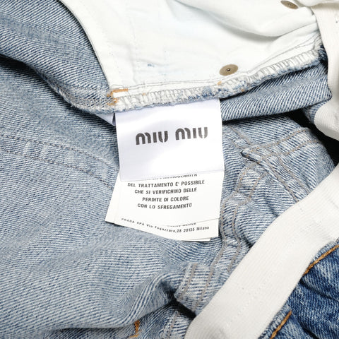 Miu Miu 27 Denim Shorts with Logo Print Pants Navy WS24610