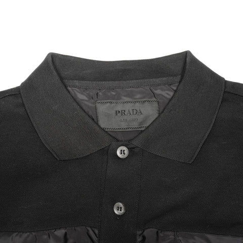 PRADA Nylon Piqué Polo Shirt L with Triangle Logo Re-Nylon Short sleeve shirt black WS24611