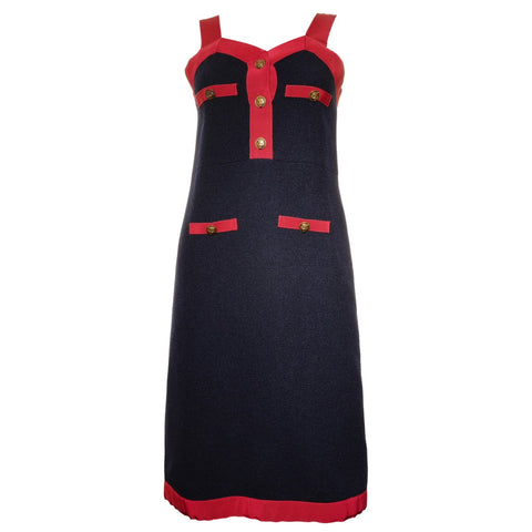 GUCCI 2019 Stainless Steel Retro Tweed Sleeveless Top with Tiger Buttons one piece Navy WS24612