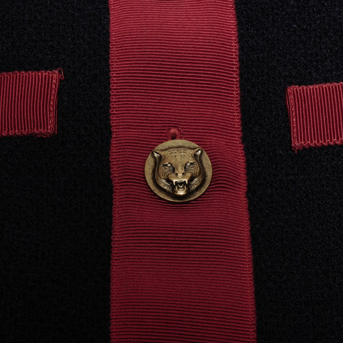 GUCCI 2019 Stainless Steel Retro Tweed Sleeveless Top with Tiger Buttons one piece Navy WS24612