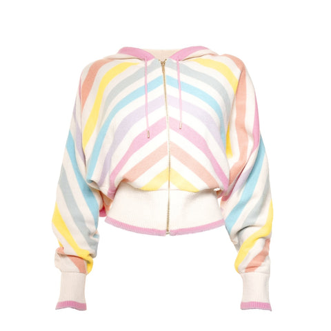 CHANEL 34 Rainbow Striped Hoodie Cashmere knit multicolor WS24617
