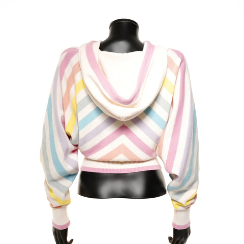 CHANEL 34 Rainbow Striped Hoodie Cashmere knit multicolor WS24617