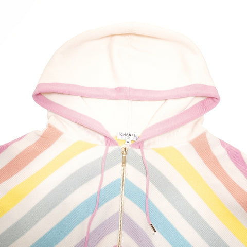 CHANEL 34 Rainbow Striped Hoodie Cashmere knit multicolor WS24617