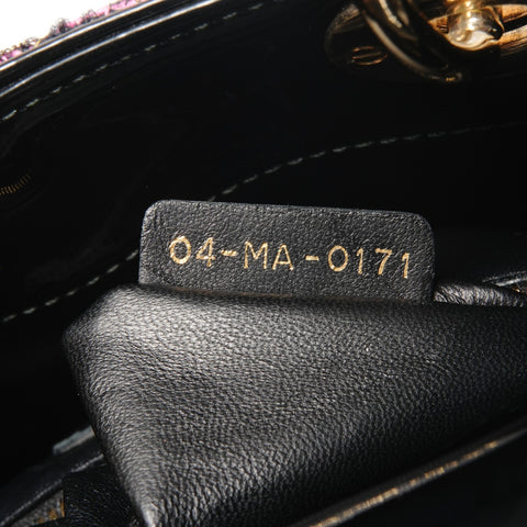 Christian Dior Patent Leather Lady's Small Rose Wool Handbag Black pink WS24626