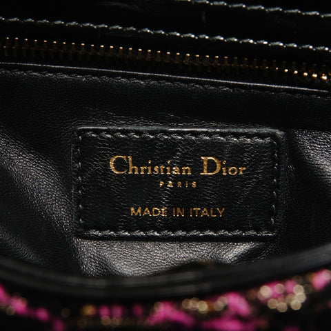 Christian Dior Patent Leather Lady's Small Rose Wool Handbag Black pink WS24626