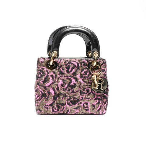Petit sac à main en laine rose pour femme en cuir verni Christian Dior Noir rose WS24626