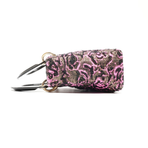 Christian Dior Patent Leather Lady's Small Rose Wool Handbag Black pink WS24626