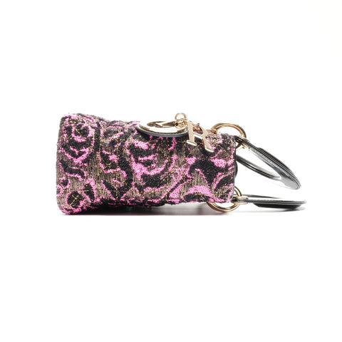 Christian Dior Patent Leather Lady's Small Rose Wool Handbag Black pink WS24626