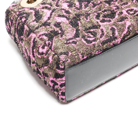 Christian Dior Patent Leather Lady's Small Rose Wool Handbag Black pink WS24626