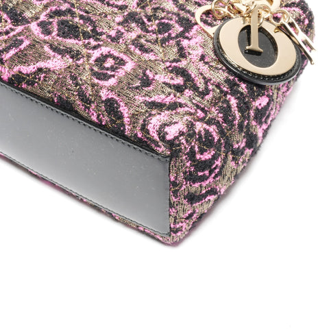 Christian Dior Patent Leather Lady's Small Rose Wool Handbag Black pink WS24626