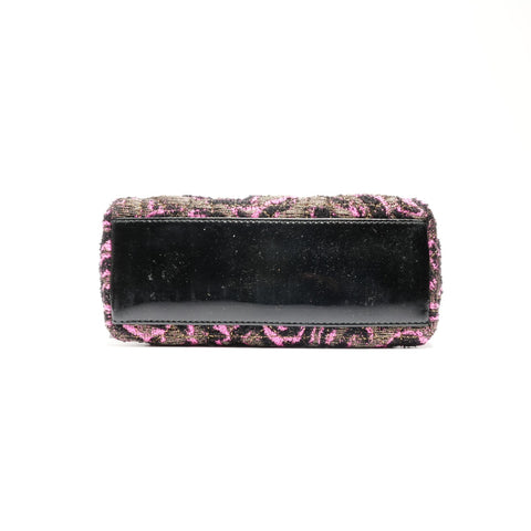 Petit sac à main en laine rose pour femme en cuir verni Christian Dior Noir rose WS24626
