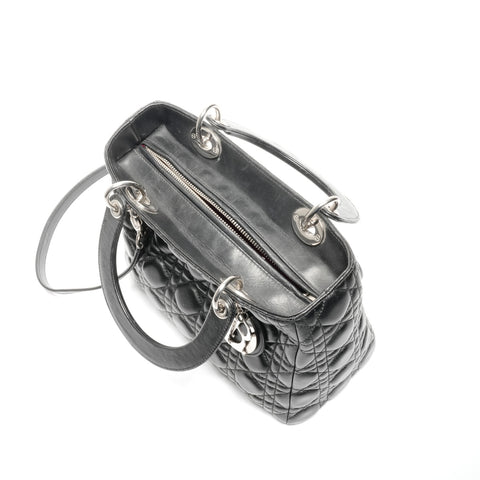 Christian Dior Medium Lady Dior Silver Metal Handbag black WS24628