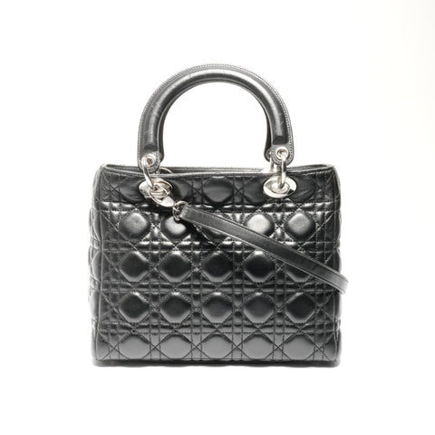 Christian Dior Medium Lady Dior Silver Metal Handbag black WS24628