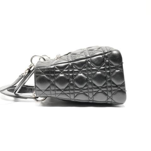 Christian Dior Medium Lady Dior Silver Metal Handbag black WS24628
