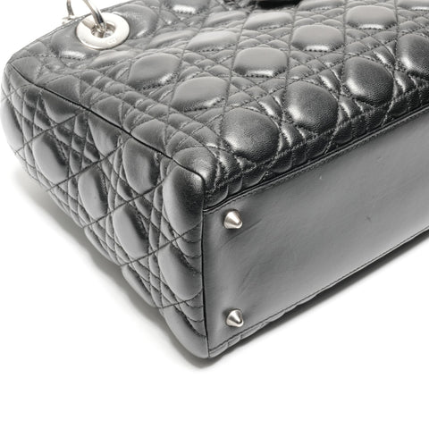 Christian Dior Medium Lady Dior Silver Metal Handbag black WS24628