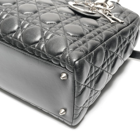 Christian Dior Medium Lady Dior Silver Metal Handbag black WS24628