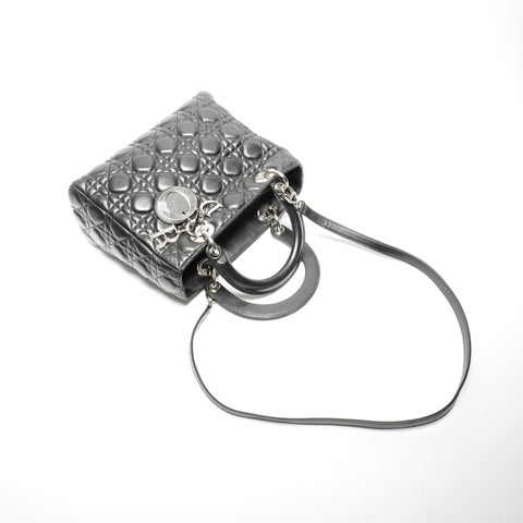 Christian Dior Medium Lady Dior Silver Metal Handbag black WS24628