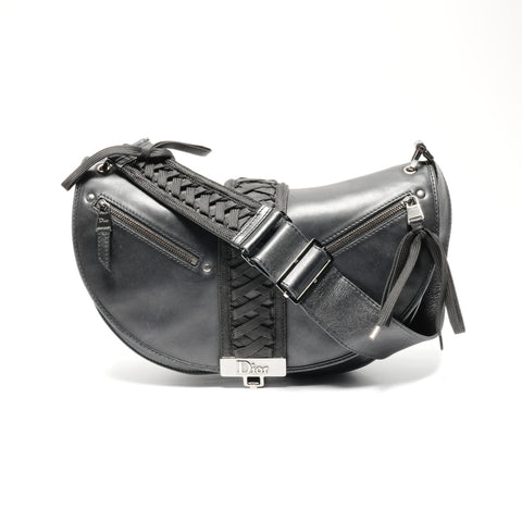 Christian Dior Admit It Corset Leather Hobo Shoulder Bag black WS24629