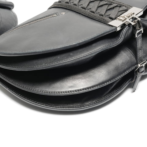 Christian Dior Admit It Corset Leather Hobo Shoulder Bag black WS24629