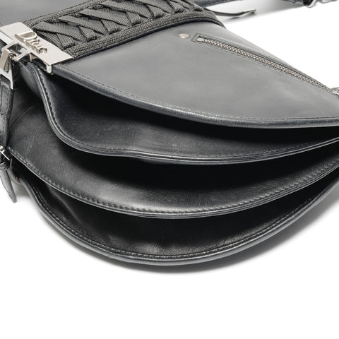 Christian Dior Admit It Corset Leather Hobo Shoulder Bag black WS24629