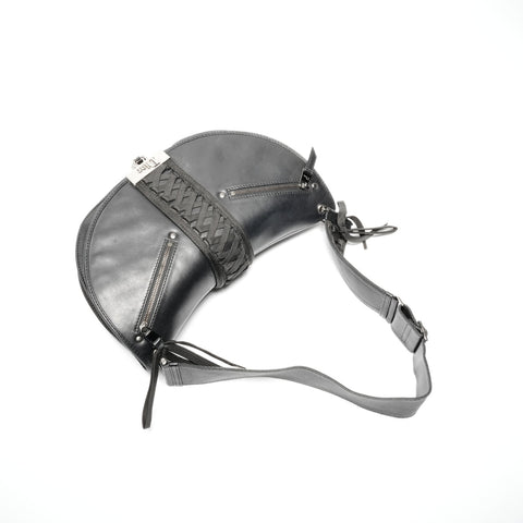 Christian Dior Admit It Corset Leather Hobo Shoulder Bag black WS24629