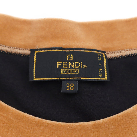 FENDI Size 38 1990 Long Sleeve T-shirt Cotton Black x Beige WS2462