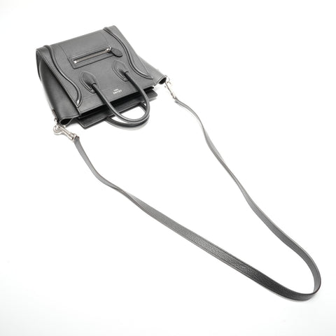 CELINE Nano Leather Luggage 2way Handbag black WS24637