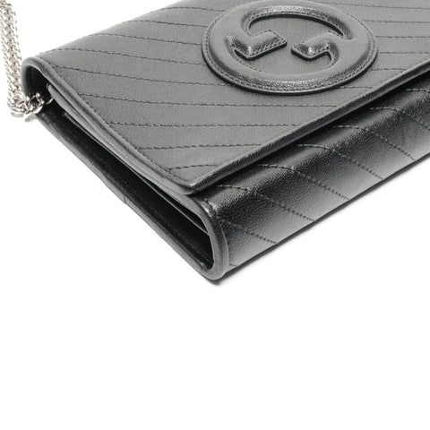 GUCCI Leather Blondie Chain Shoulder Bag Navy WS24649