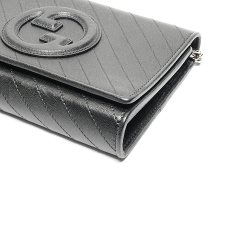 GUCCI Leather Blondie Chain Shoulder Bag Navy WS24649