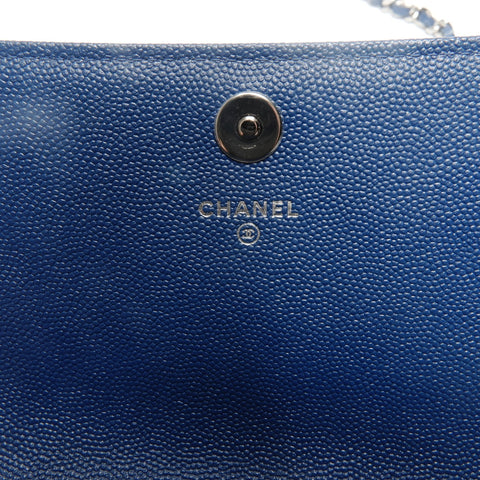 CHANEL Caviar Skin Matelasse Square Chain Silver Metal 24 Series 2016-2017 Shoulder Bag blue WS24652