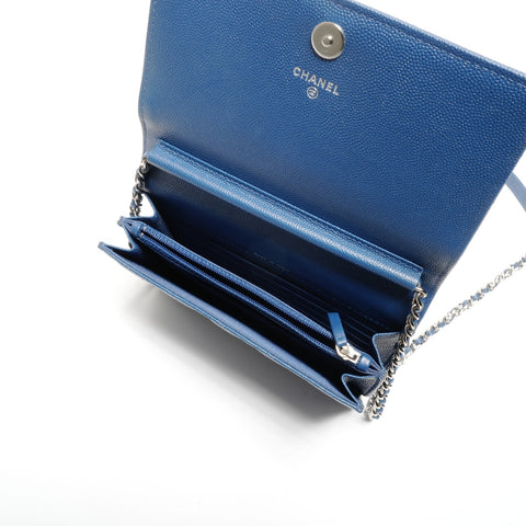 CHANEL Caviar Skin Matelasse Square Chain Silver Metal 24 Series 2016-2017 Shoulder Bag blue WS24652
