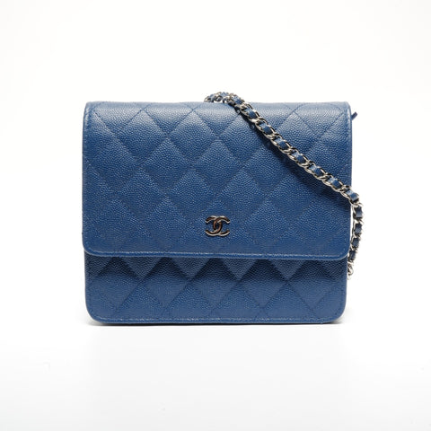CHANEL Caviar Skin Matelasse Square Chain Silver Metal 24 Series 2016-2017 Shoulder Bag blue WS24652